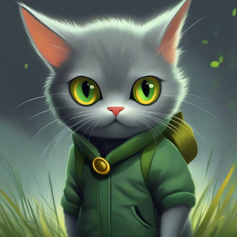 El Gato grande y cansado, pelaje gris y ojos amarillos. le juega una broma al Ratón pequeño y travieso, color gris y ojos curiosos. pintándolo de verde.