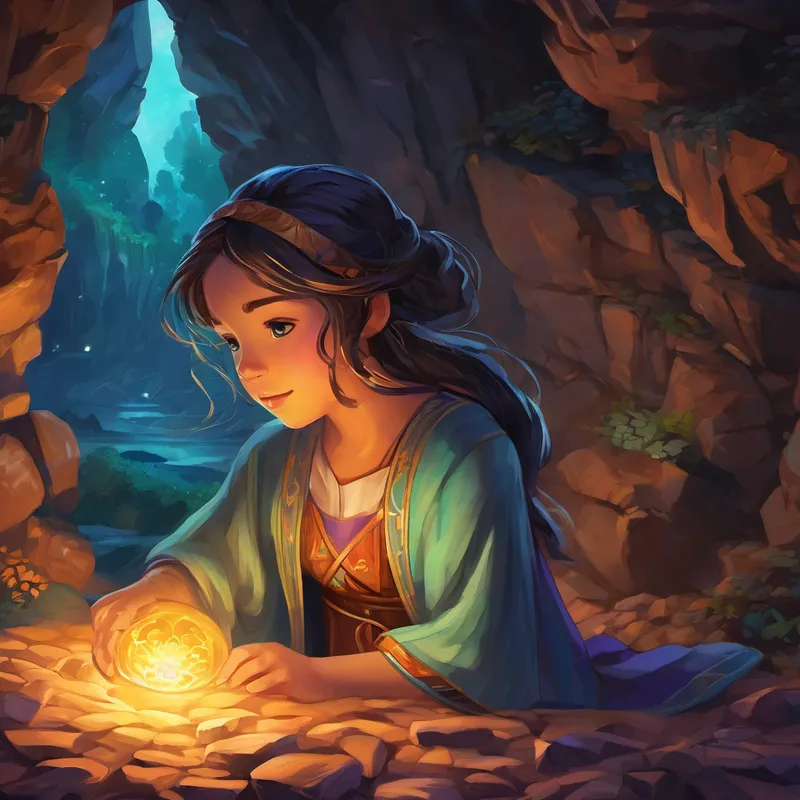Inside, Lila discovered an ancient tapestry that revealed a forgotten tale etched into its threads. The tapestry hummed an ancient melody, resonating with the power of the glowing stone. It told of a time when the magic that once thrived in the world had started to fade, leaving it in darkness and despair. Lila realized that her journey was not only about unraveling the stone's origin but also about restoring the magic and hope that had been lost. She held the stone high and channeled her energy into it, spreading light and magic throughout the cave.