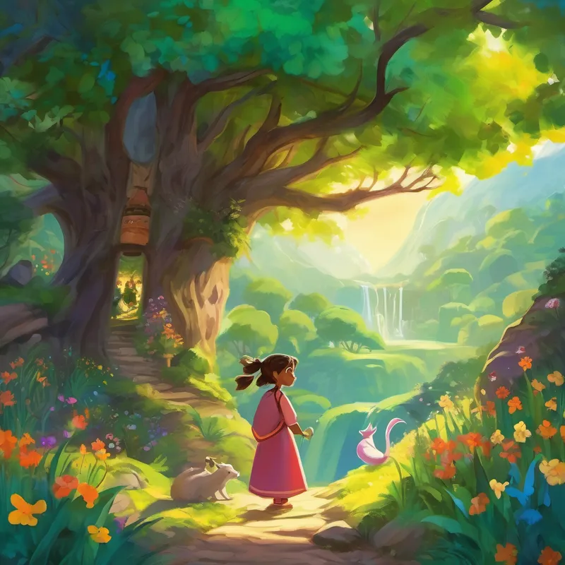 Outside the cave, nature rejoiced as the once-dull forest bloomed with vibrant colors. Animals emerged from hiding, singing songs of joy. The balance was restored, and harmony filled the air. With her mission accomplished, Lila returned to her village, transformed by her incredible voyage. Her heart was filled with love and a deep sense of purpose. From that moment on, Lila shared her knowledge with her village, inspiring others to protect and cherish the magic around them.