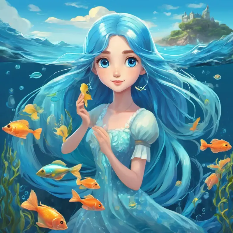 The Lily, the Water Princess, has long blue hair and sparkling blue eyes discovers that the ocean is polluted and takes action to clean it up with the help of her fish friends.