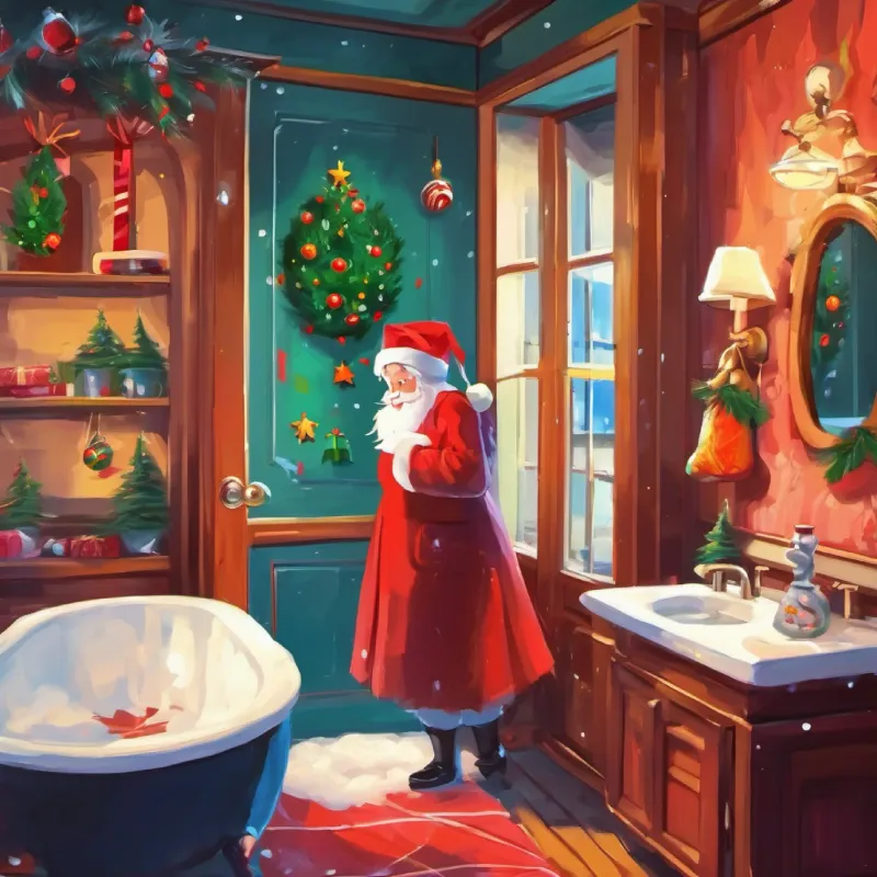 Scary surprise for mom, bathroom, mix of shock and laughter.