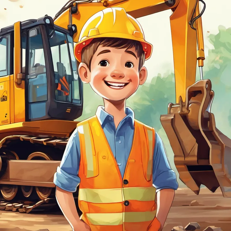 The workers at the construction site saw Henry's enthusiasm and welcomed him with warm smiles. They showed him how the diggers worked, letting him press buttons and even giving him a small ride on a mini digger. Henry couldn't stop giggling and shouted, "I love diggers!" From that day on, the construction workers became Henry's best friends. They would invite him to visit regularly, to watch the big diggers in action. They even gifted him a tiny hard hat and a bright yellow vest to wear on his visits. Henry was overjoyed and felt like a real construction worker.