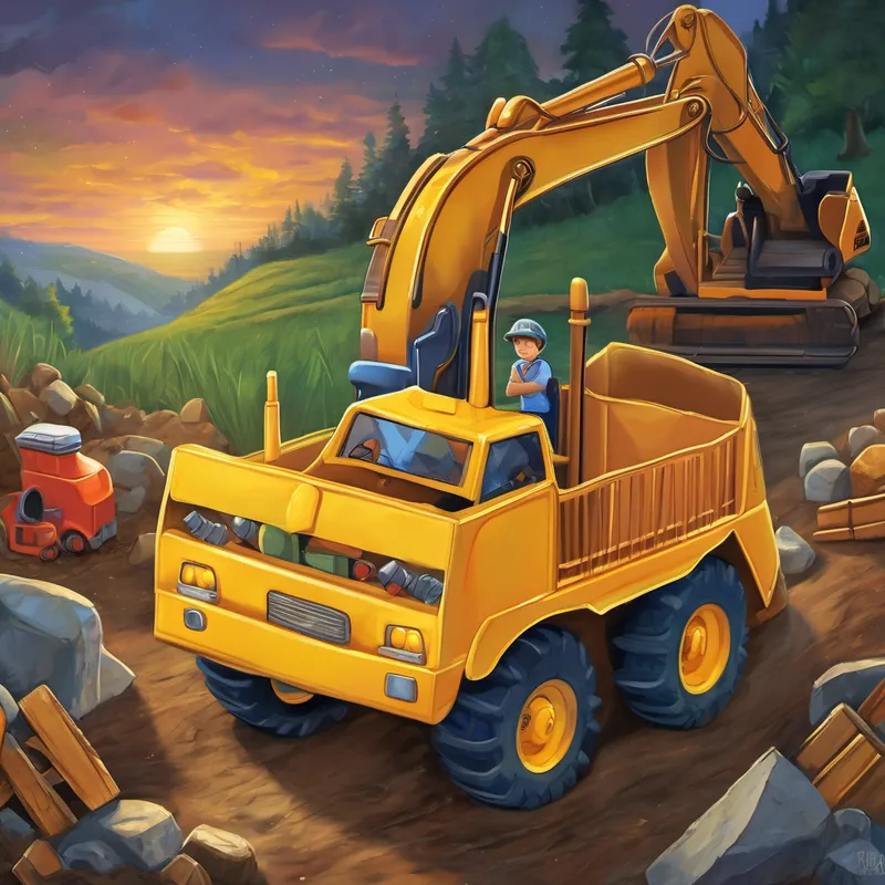 As time passed, Henry's love for diggers grew stronger and stronger. He collected little digger toys, watched videos about different construction vehicles, and even drew pictures of diggers with colorful crayons. One evening, while Henry's parents were tucking him into bed, he asked them a question. "Mom and Dad, can I become a digger driver when I grow up?"