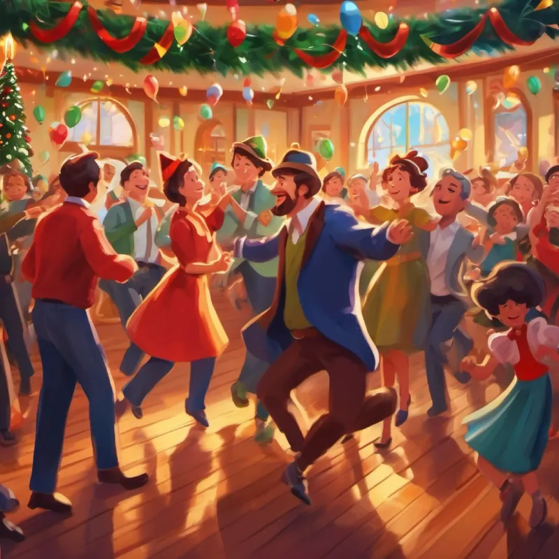 Music starts and everyone dances at the birthday celebration.