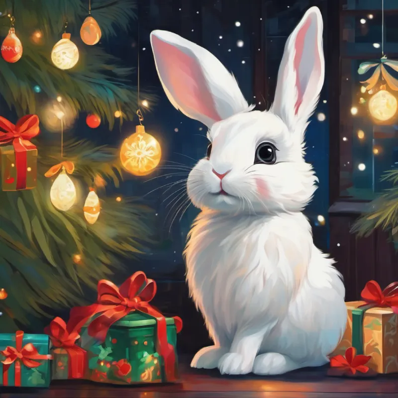 They reach Small, white bunny with floppy ears and dark, kind eyes's home successfully.