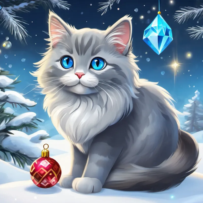 Introducing Fluffy gray cat with a long tail and bright blue eyes, finding the gem special.