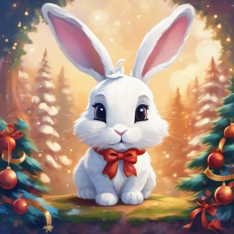 A bunny named Small, white bunny with floppy ears and dark, kind eyes magically appears.