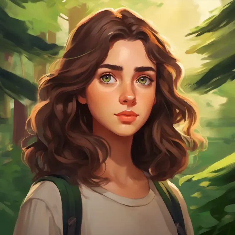 Girl with wavy brown hair, deep green eyes, usually a pensive look arrives at the camp, feels out of place