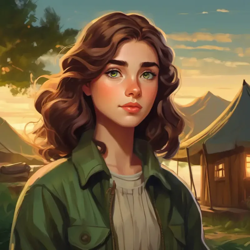 Girl with wavy brown hair, deep green eyes, usually a pensive look arrives at the camp, feels out of place