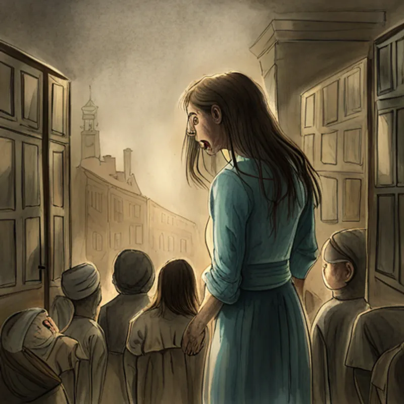 The monster reaching out towards a group of scared girlren