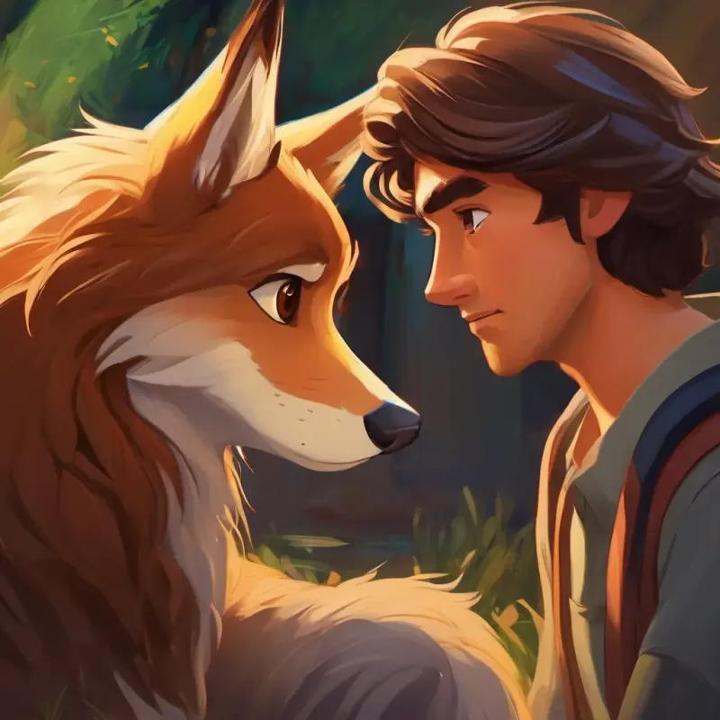 Interaction with the Furry and grumpy, with kind eyes and Long brown hair, hazel eyes, kind and brave's decision to live with him