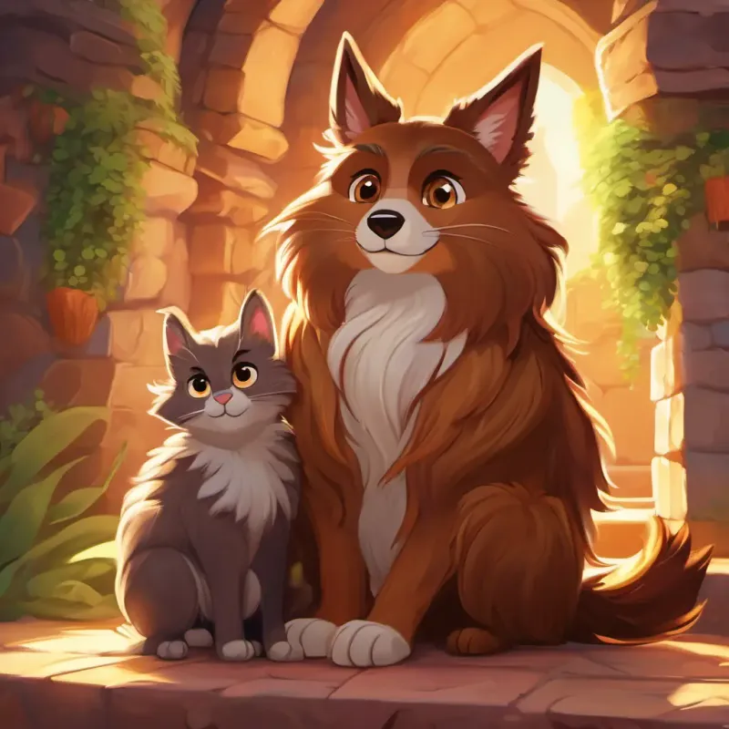 Furry and grumpy, with kind eyes and Long brown hair, hazel eyes, kind and brave's growing friendship and fun times in the castle