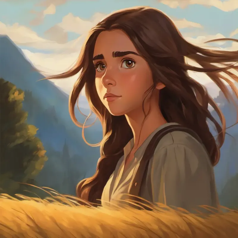 Long brown hair, hazel eyes, kind and brave's decision to save her father, leading to her capture