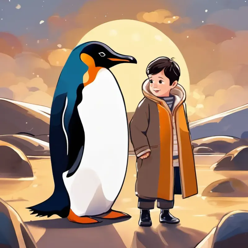 Introduction: Imaginary world with a penguin named A cuddly penguin with a black and white coat, and bright, shiny eyes and a boy named A little boy with light brown hair and a big, warm smile.