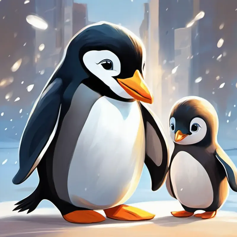 A cuddly penguin with a black and white coat, and bright, shiny eyes's longing to see A little boy with light brown hair and a big, warm smile again.