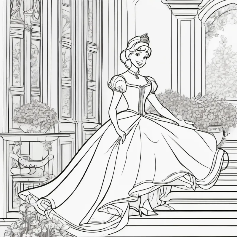 Cinderella doing chores at home, highlighting her kind nature. Characters: Cinderella, stepmother.