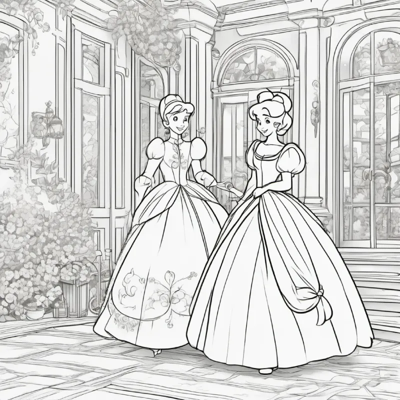 Cinderella alone at home, family leaving for ball. Characters: Cinderella, family.