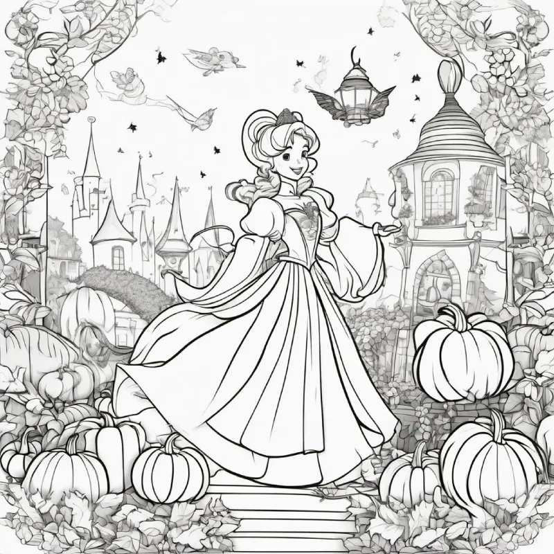 Magic transformation of pumpkin and mice. Characters: Cinderella, Fairy Godmother.