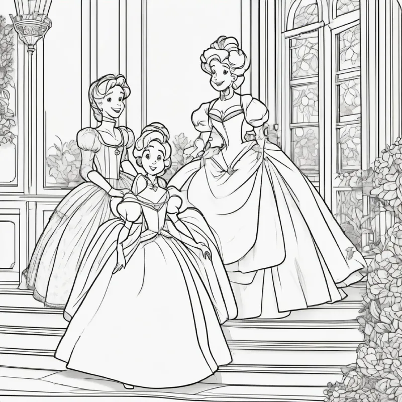 Introduction to Cinderella and her family, at home. Characters: Cinderella, stepmother, stepsisters.