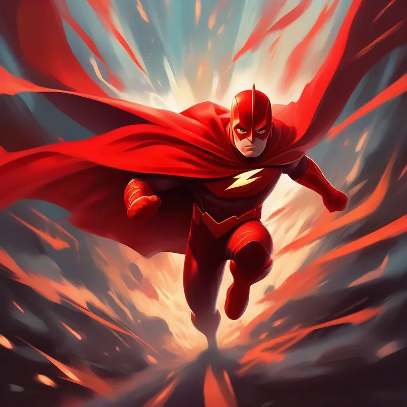 C-Red wears a red cape and is strong and brave. fights against Flash is a villain who causes trouble in Chicago. with determination and strength.