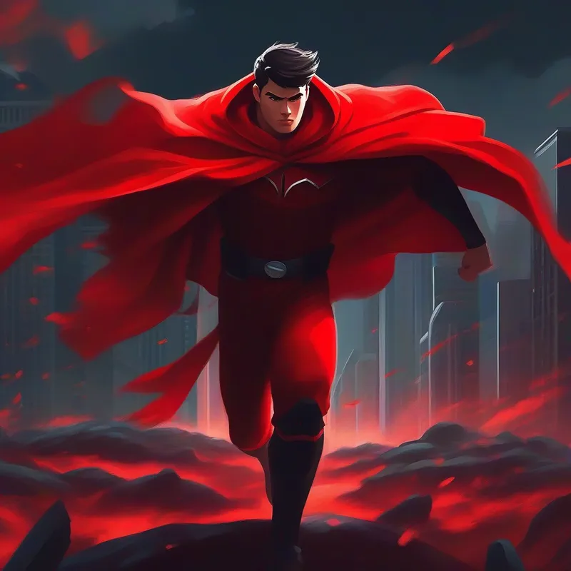 C-Red wears a red cape and is strong and brave. becomes a hero and continues to protect Chicago.