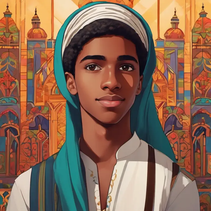 The theater group, called A diverse theater group that celebrates individuality and creativity, was a diverse community of artists who celebrated individuality and creativity. A 16-year-old boy with dark skin and deep brown eyes, wearing vibrant hijabs, wearing his intricately designed hijab, stood confidently on stage, captivating the audience with his powerful performances.