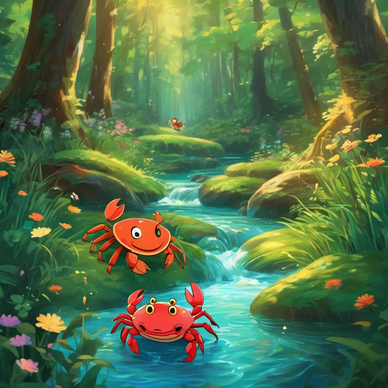 And so, surrounded by the lush forest and shimmering river, Crabby, Freddy, and Wiggly lived happily ever after, appreciating the beauty of their diverse friendship. The end.