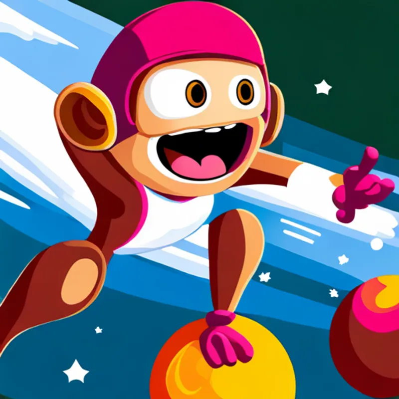 Clever monkey with a helmet and mischievous smile using her hands to fix spacecraft problems