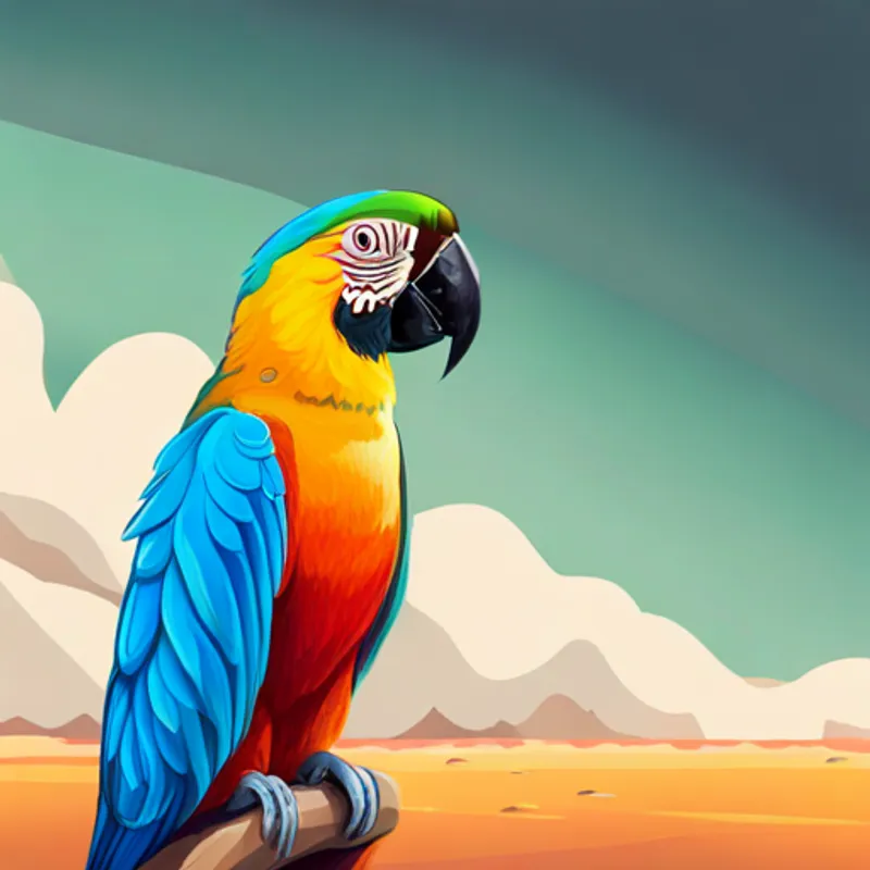 Curious parrot with colorful feathers and talkative nature talking to creatures on Mars
