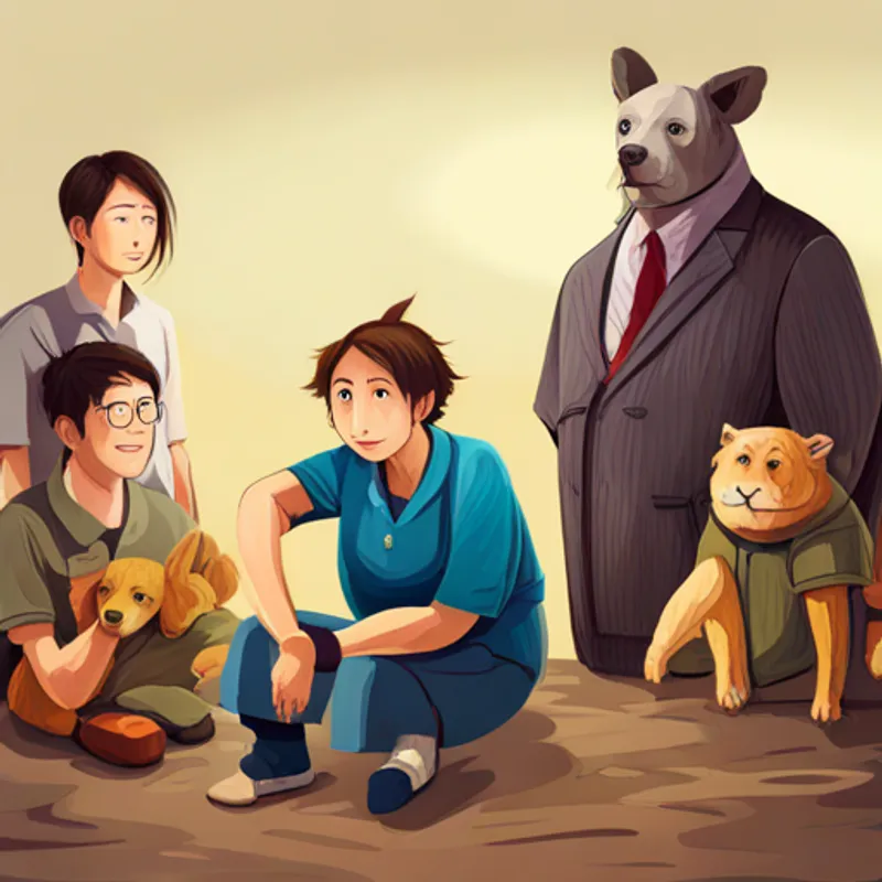 The team of animals and humans as friends