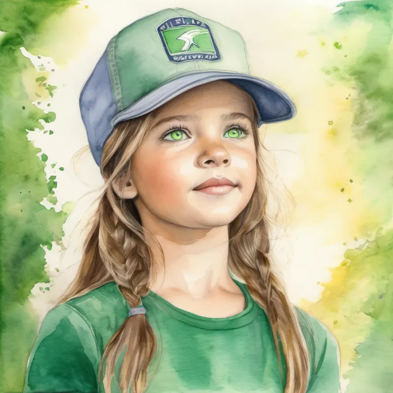 Ella: Young leader, fair skin, determined green eyes reflects on challenges as growth, sees her future bright as the stars above.