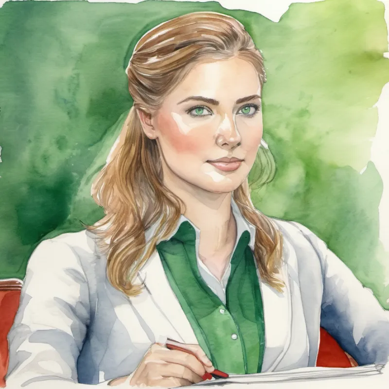 Ella: Young leader, fair skin, determined green eyes meets delegates, discusses trade, shows assertiveness by requesting time.