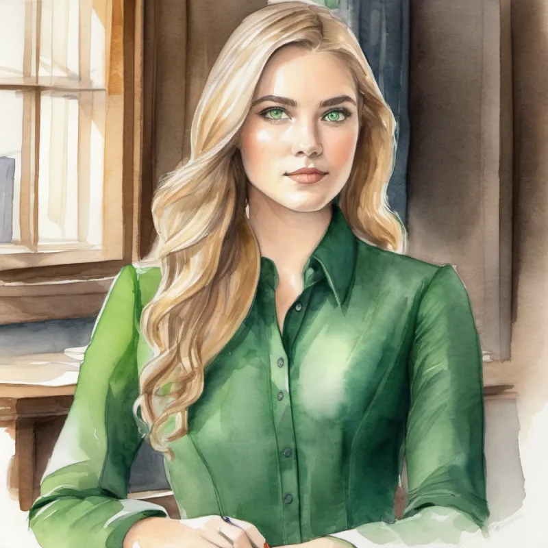 Ella: Young leader, fair skin, determined green eyes researches deeply, emerges prepared, impresses council with diplomatic skill.