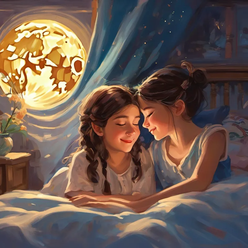 That night, as Bilge tucked her little sister into bed, they whispered about all the amazing adventures they would go on again. Bilge kissed Gokce's forehead and said, "Sweet dreams, my dear sister. May all your dreams be filled with magic and happiness, just like our unforgettable day in Greece." And as the Moon smiled down upon them, Bilge, with a heart full of dreams, drifted off to sleep, knowing that there would always be more adventures and stories waiting, just beyond the pages of her beloved books.