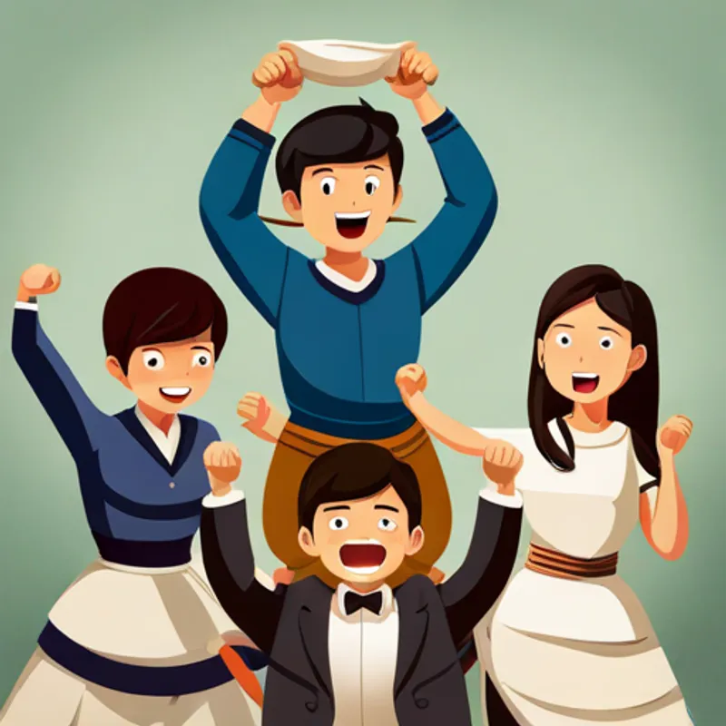 Bryan and his siblings victorious, celebrating their success