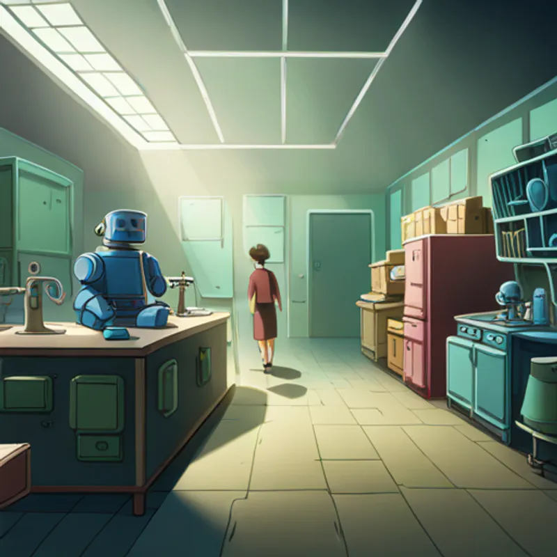 Friends explore abandoned laboratory and find mysterious robot