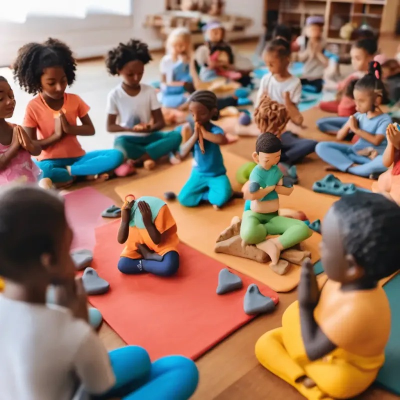 Children practicing yoga, mantras enhancing their experience.