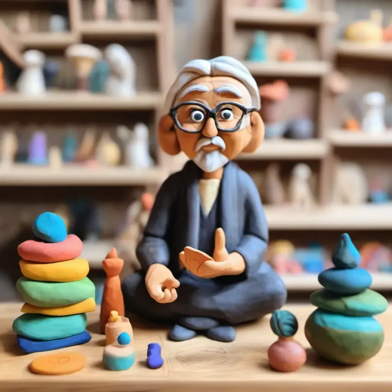 Wise teacher, warm eyes, soft voice, gracefully aged encourages sharing the knowledge of mantras.