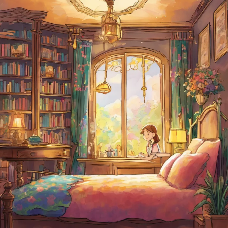 Once upon a time, in a land full of magic and wonder, there was a little girl named Lily. Lily was eight years old and she had big dreams. Every night before she went to bed, she would lay there, staring at the ceiling, imagining all the incredible things she could do. One night, as Lily was lying in bed, she noticed a small golden key on her nightstand. Curiosity sparked in her eyes, and she wondered what it could possibly unlock. With a mischievous smile on her face, Lily decided to find out.