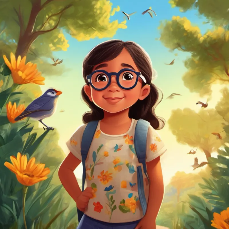 Karen feels the sun and hears the birds, starting her adventure.