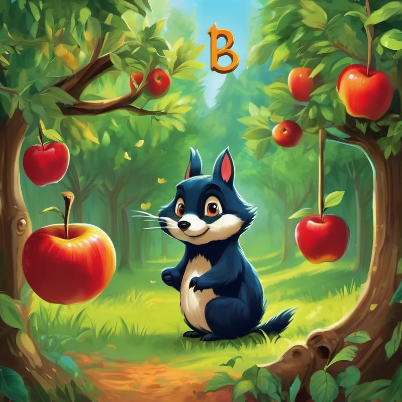 With wide eyes, Charlie noticed that each tree in the forest bore a different letter of the alphabet. "A, B, C," he exclaimed, hopping from one tree to another. The trees seemed to be calling out to Charlie, inviting him to discover the wonders hidden in the forest. Curiosity ignited his feathered chest, and Charlie decided to explore the Magic Forest, determined to learn all the alphabets. He fluttered towards the tree with the letter A, and beneath it, he found a beautiful apple tree. The branches were laden with shiny red apples, so he pecked at one and tasted its juiciness. "Mm, delicious!" he chirped, remembering to learn about the letter A.