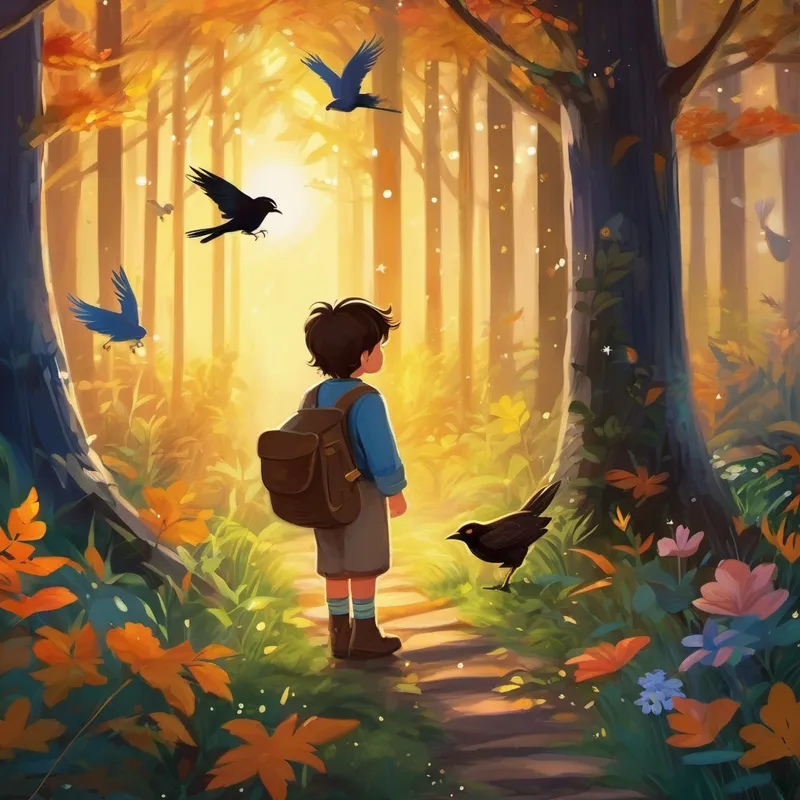 So, with a happy and grateful heart, Charlie bid farewell to the Magic Forest, carrying the wonderful lessons and newfound knowledge in his little crow heart. And every night, as he flew back to his nest, Charlie whispered the ABCs to the twinkling stars, thankful for the enchanted experience that taught him the magic of determination and the beauty of learning.