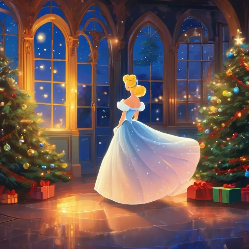 Cinderella is left behind on the ball night, feeling sad.