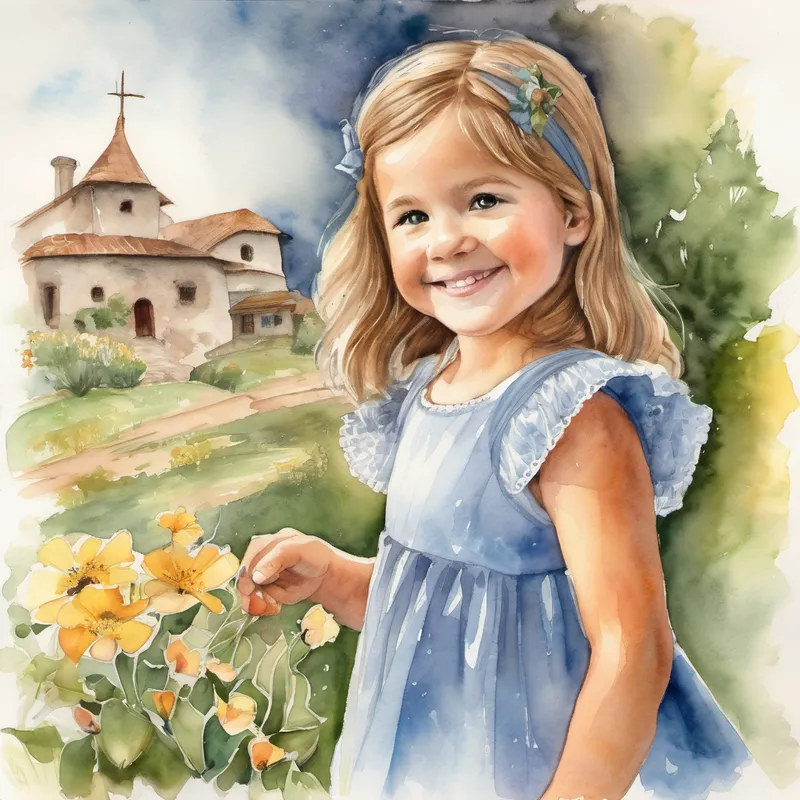 Once upon a time, in a small village, there lived a sweet little girl named Eva. Eva had the brightest smile that could light up a room. She loved to play and explore the world around her. Eva's parents taught her about Jesus, who loved children very much. Every night before bed, Eva prayed to Jesus and thanked Him for her family, friends, and all the beautiful things in her life.