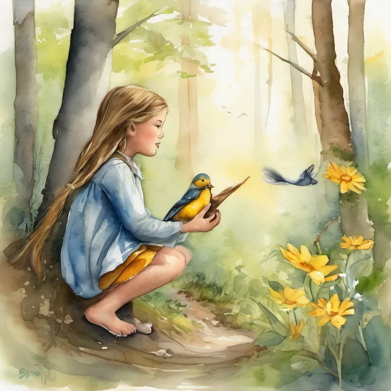 One sunny day, Eva decided to go for a walk in the forest near her village. As she wandered deeper into the woods, she noticed a wounded bird with a broken wing. The poor bird was chirping in pain. Eva's heart melted with compassion. She carefully picked up the little bird and cradled it gently in her hands. "Don't worry, little birdie," she whispered soothingly, "Jesus will make you feel better."