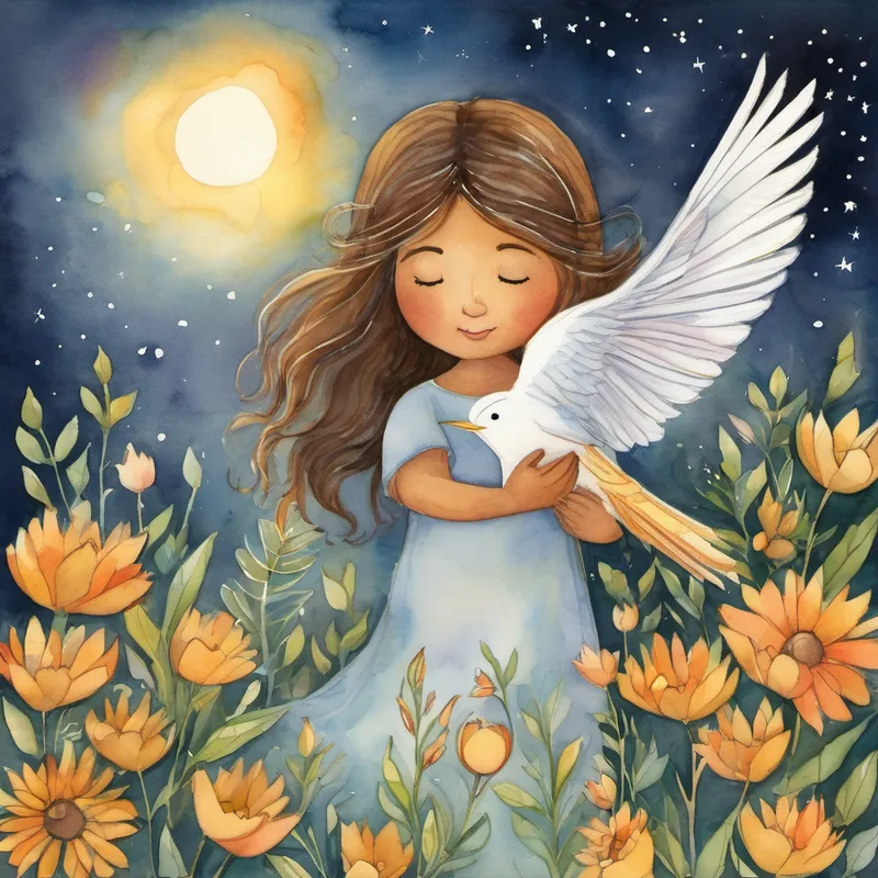 With love and determination in her eyes, Eva prayed to Jesus, asking Him to heal the bird's wing. Suddenly, a warm glow surrounded the bird, and Eva watched amazed as the wing magically started to mend itself. The bird happily flapped its wings and flew away, chirping joyfully. Eva giggled with delight, feeling thankful to Jesus for answering her prayer and making the bird feel all better.