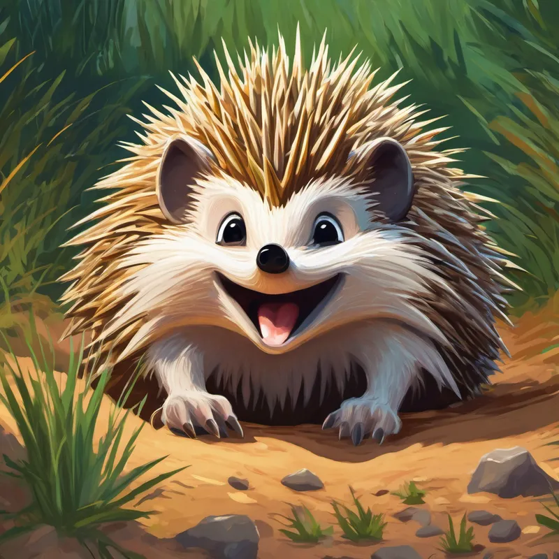 Harold the Hedgehog, a small, spiky creature in his burrow, stretching and yawning
