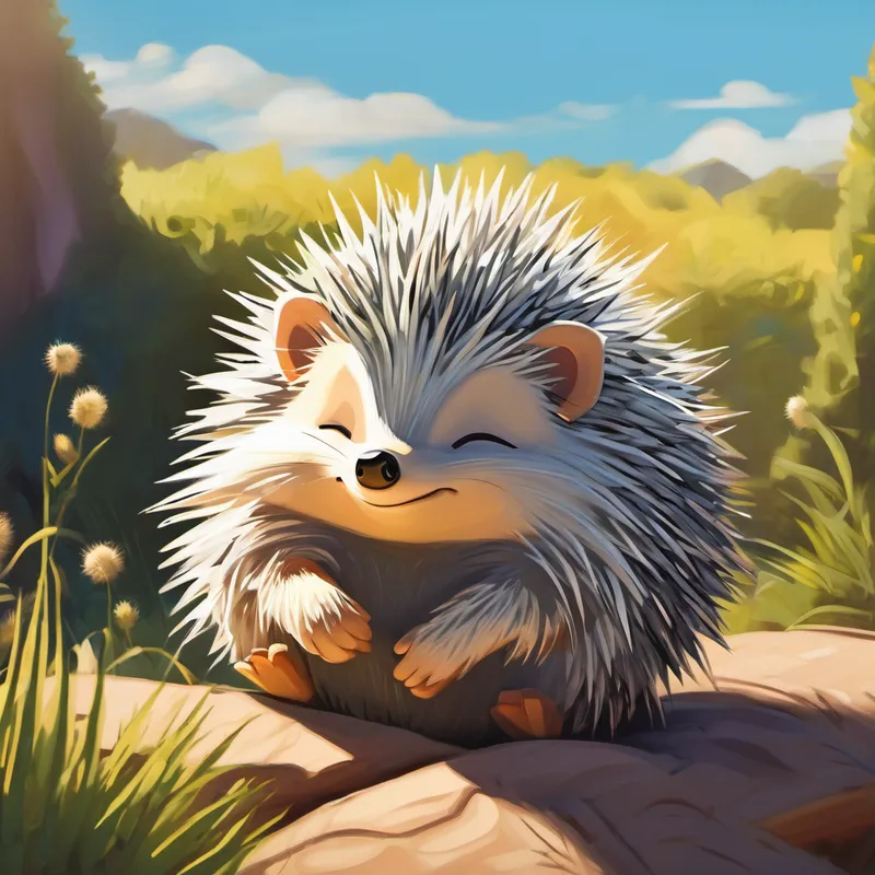 Harold the Hedgehog, a small, spiky creature sleeping peacefully, curled up in the sun