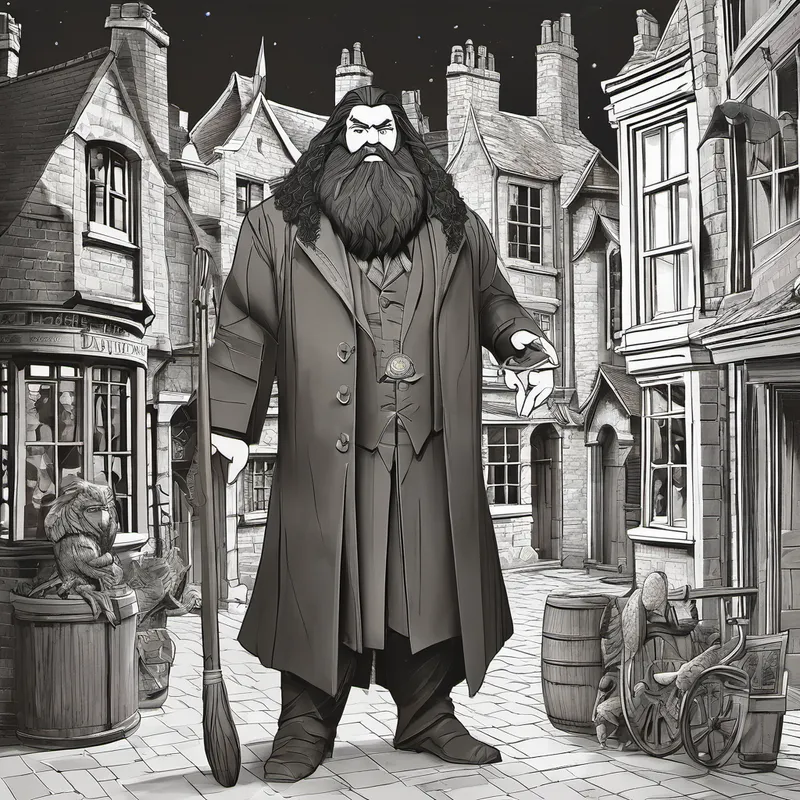 Despite their efforts, a giant of a man named Hagrid found Harry and revealed the shocking truth: Harry was a wizard, and his parents were famous in the wizarding world. Hagrid explained that he was to go to Hogwarts to learn magic, make friends, and discover his incredible powers. With Hagrid's help, Harry escaped from Privet Drive and was whisked away to Diagon Alley, a magical shopping district hidden behind the bustling streets of London. There, he purchased his first wand and found friends who were just as amazed and curious about the wizarding world as he was.