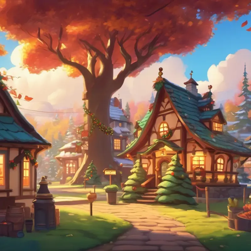 Introduction to Harmony town, its Christmas spirit, and central tree.